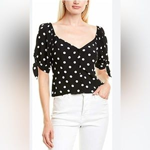 1.STATE Womens Dot Button Front Blouse Black XS